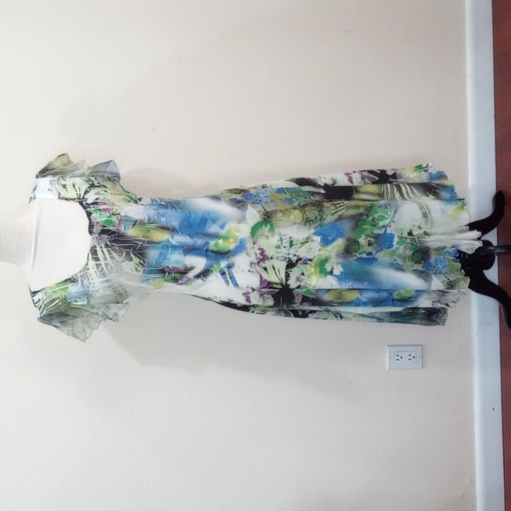 Komarov Watercolor Print Chiffon Charmeuse A-line Silhouette Midi Dress - XL